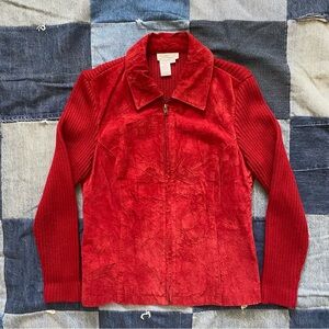 red suede leather and knit zip up cold water creek size PS